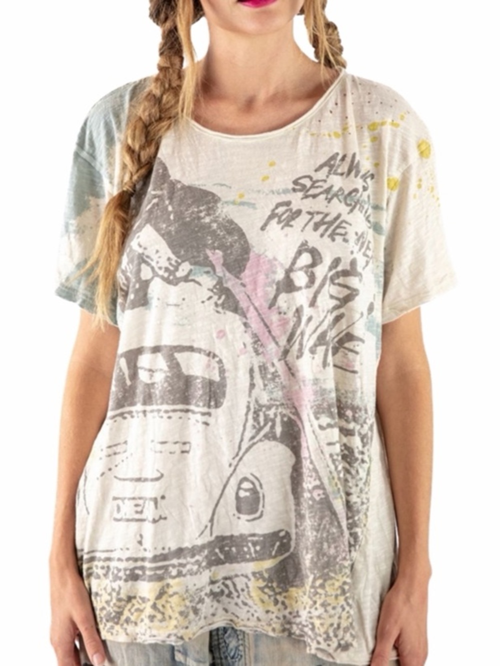 Magnolia Pearl NWT Next Big Wave Boyfriend Washed Graphic Cotton Scoop Neck Tee